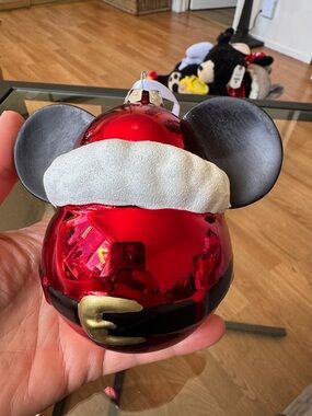 Red Mickey Ear Santa Ornament - Holiday Home Decor, 5”